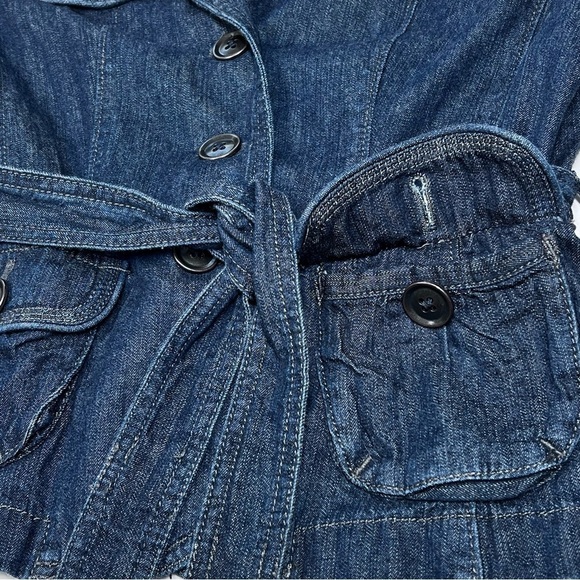 ANN TAYLOR LOFT Dark Denim Jacket Button-up 3/4 Sleeves with Belt Tie Women's SP - Picture 12 of 16